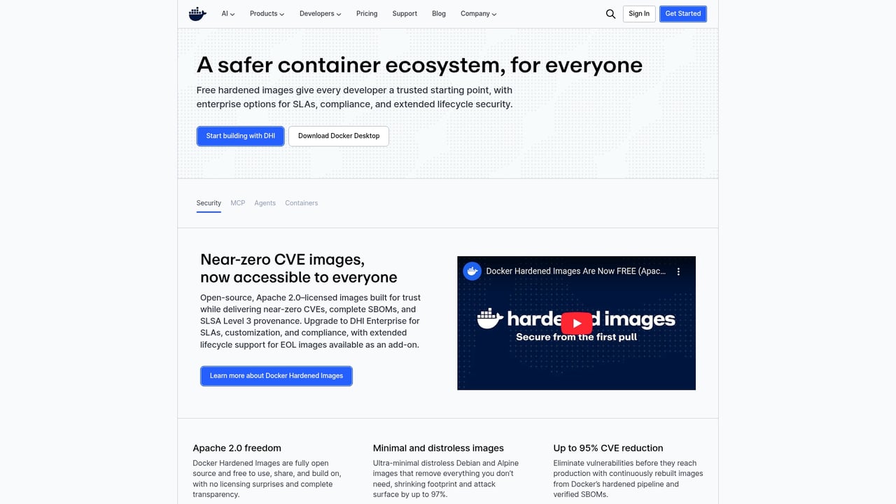 Screenshot of Docker website