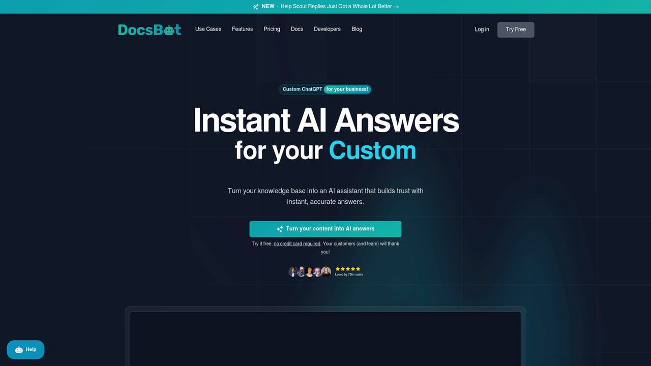 Screenshot of DocsBot website