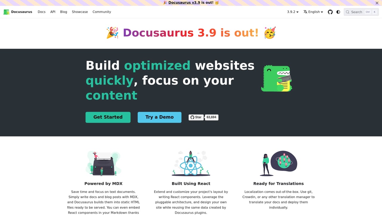 Screenshot of Docusaurus website