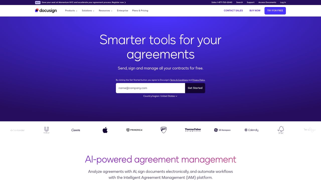 Screenshot of DocuSign website