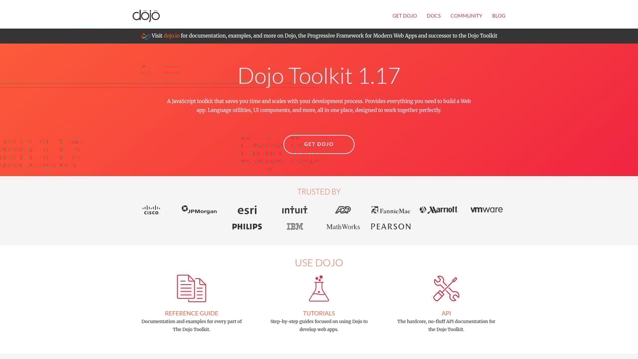 Screenshot of Dojo website
