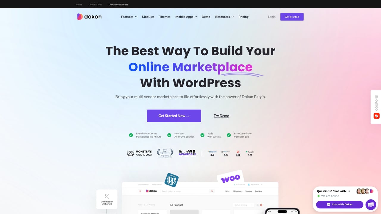 Screenshot of Dokan website