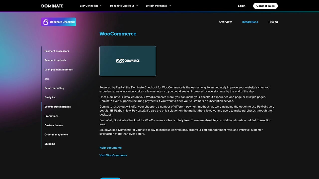 Screenshot of Dominate WooCommerce website