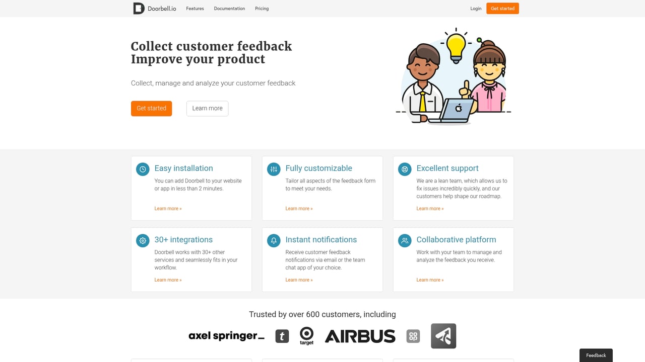 Screenshot of Doorbell website