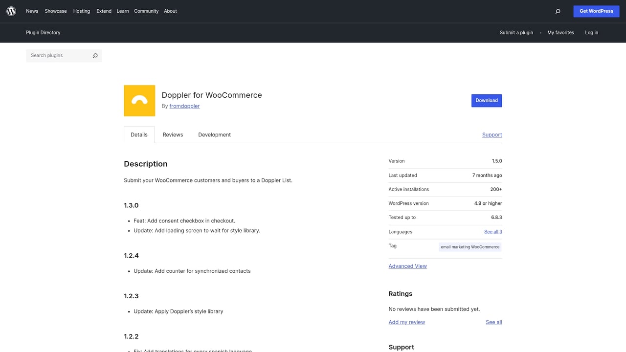 Screenshot of Doppler for WooCommerce website