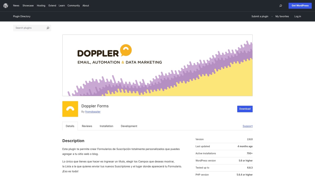 Screenshot of Doppler Forms website