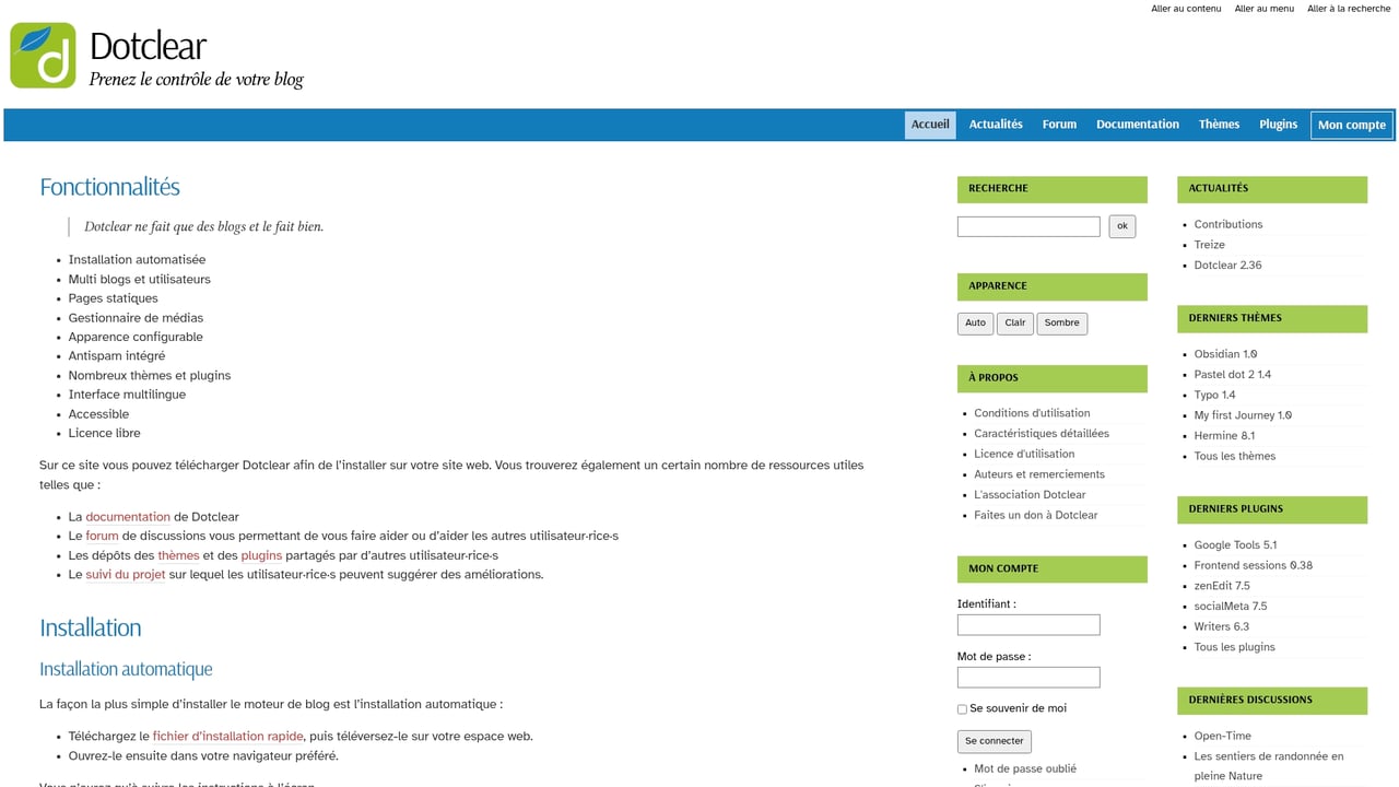 Screenshot of Dotclear website