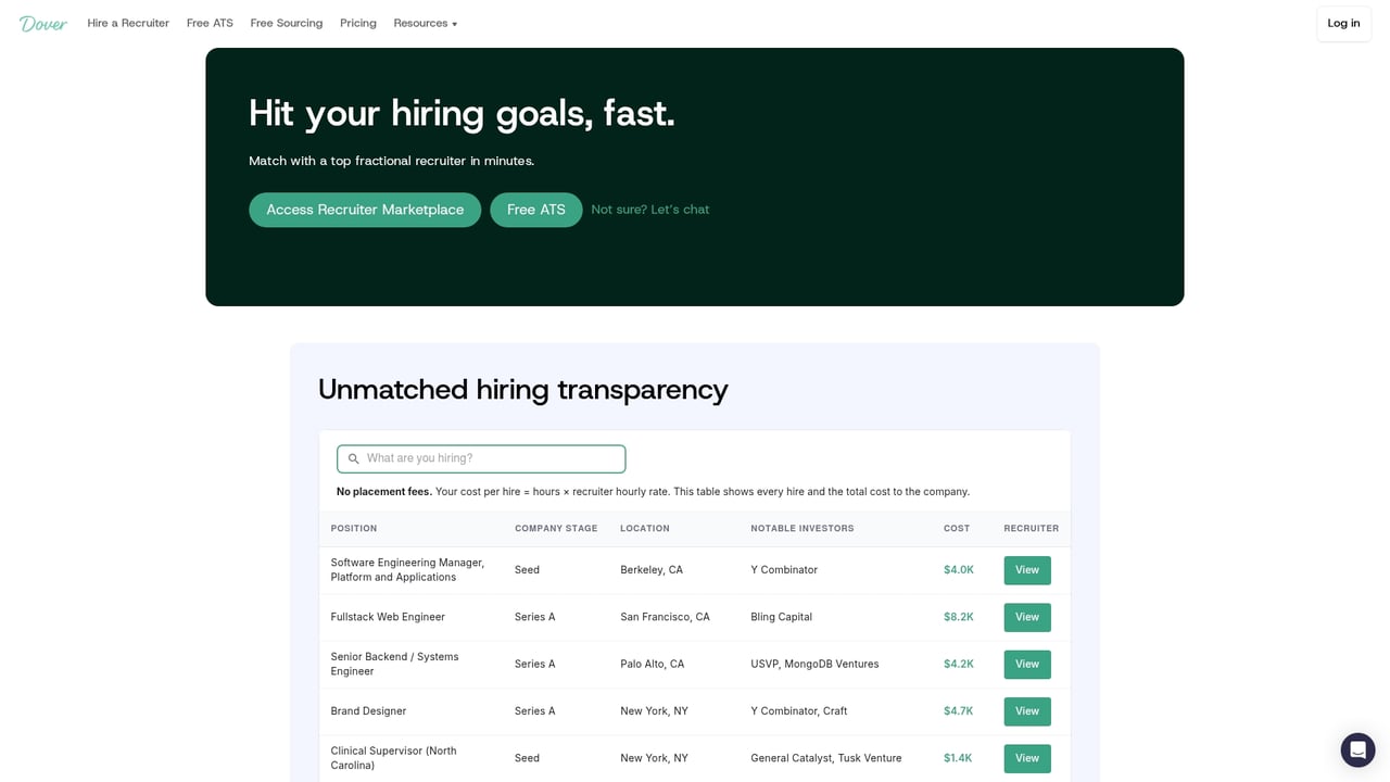 Screenshot of Dover website