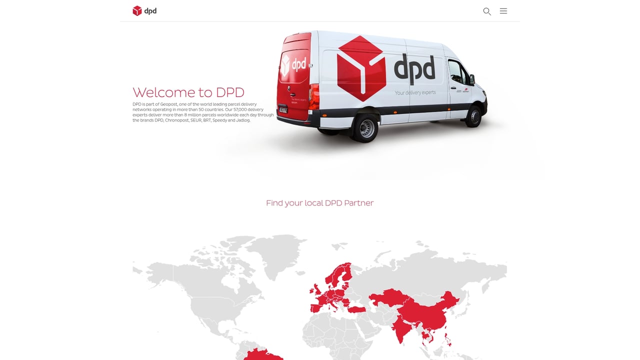 Screenshot of DPD website