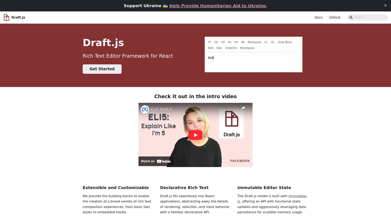 Screenshot of Draft.js website