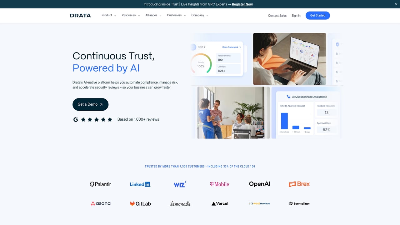 Screenshot of Drata website