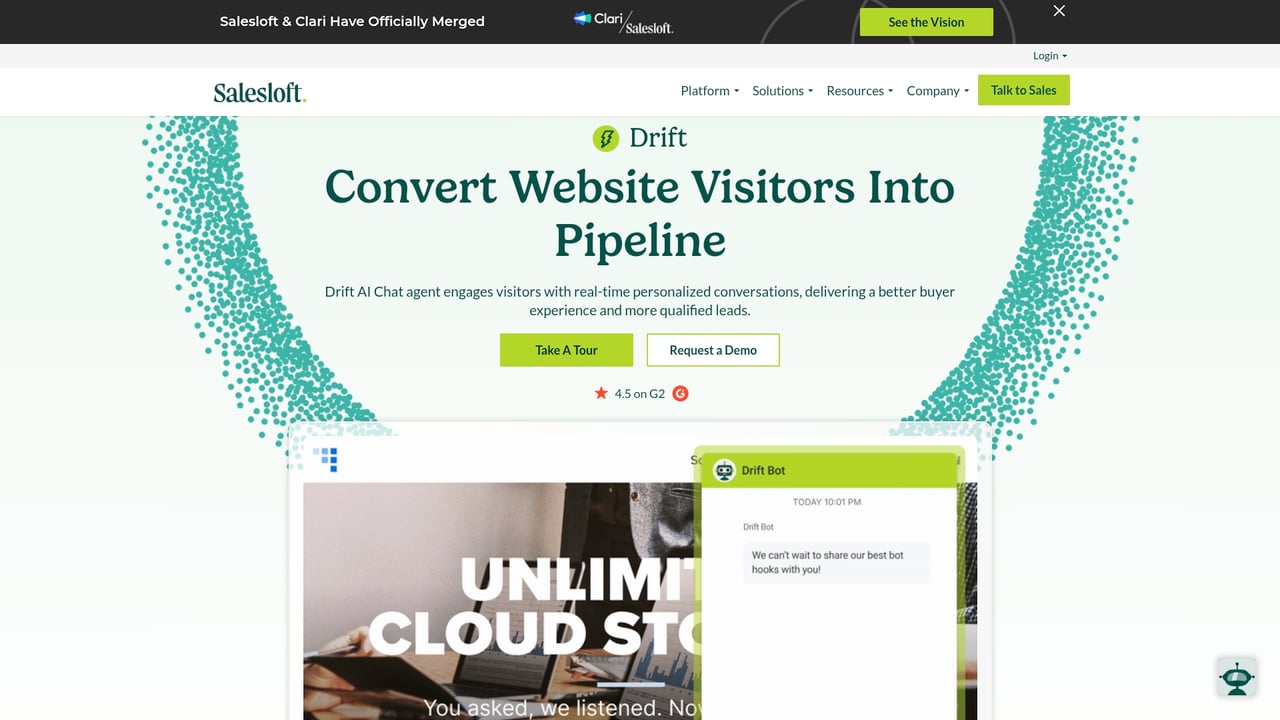 Screenshot of Drift website