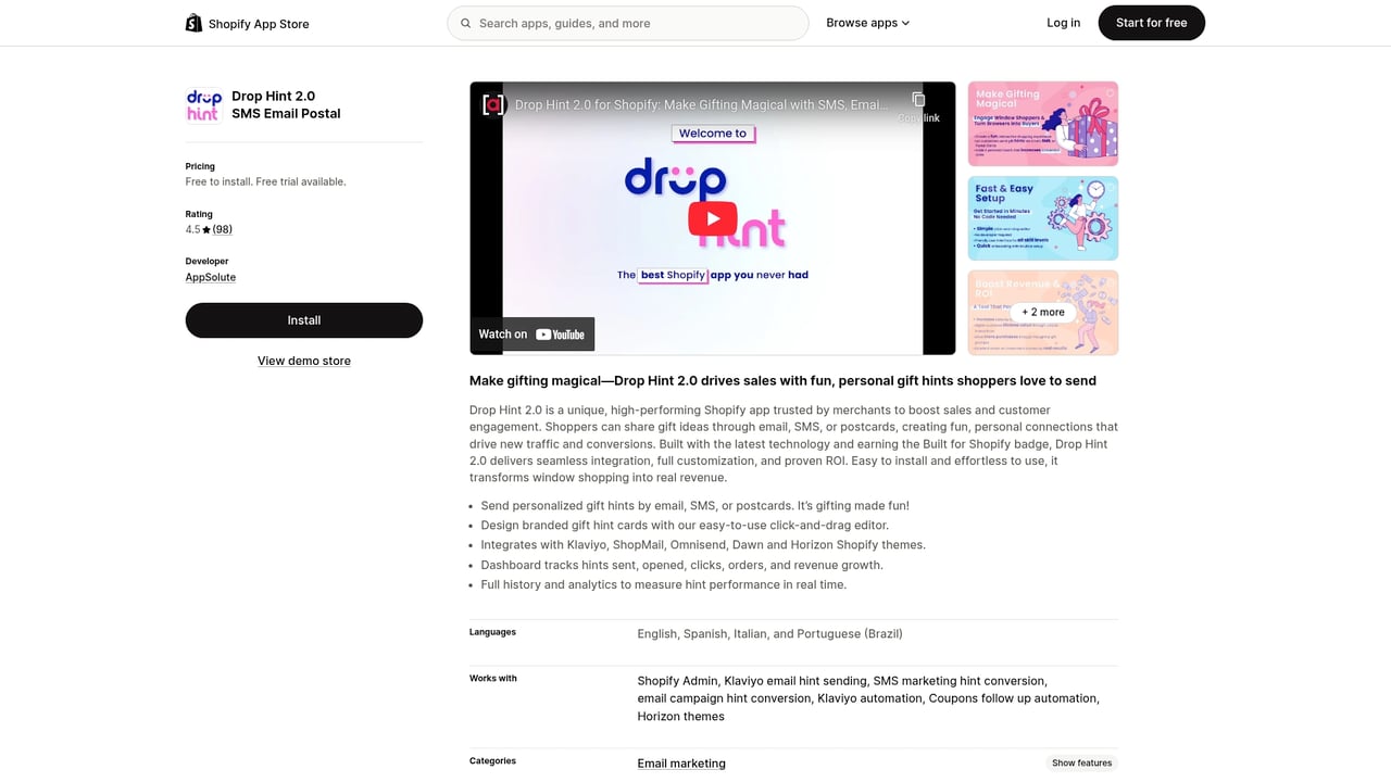 Screenshot of Drop A Hint website