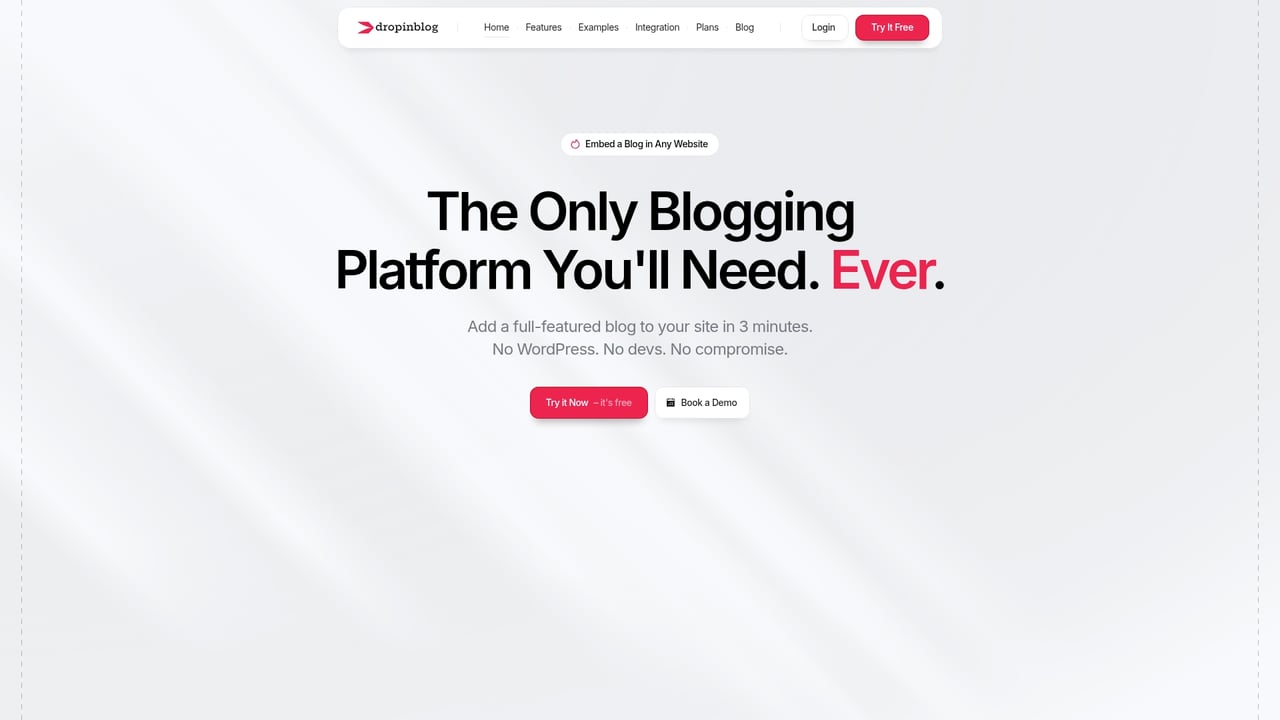 Screenshot of DropInBlog website