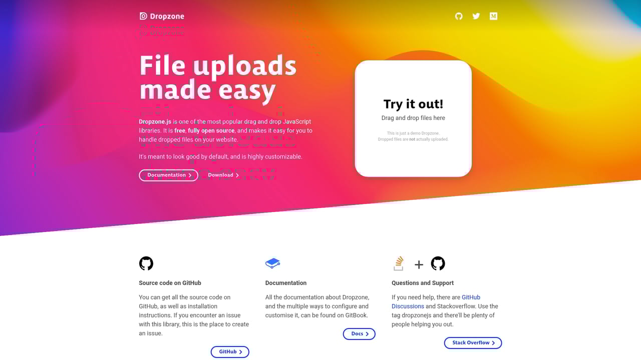 Screenshot of Dropzone website