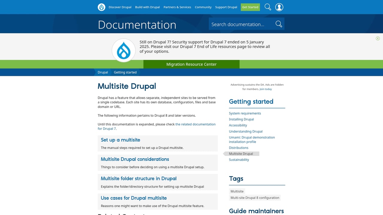 Screenshot of Drupal Multisite website