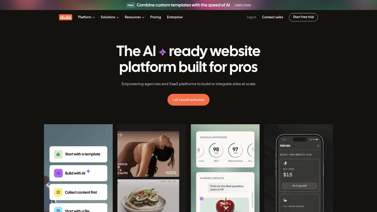 Screenshot of Duda website