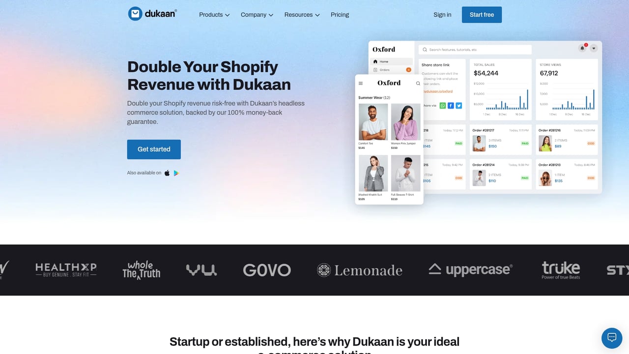 Screenshot of Dukaan website