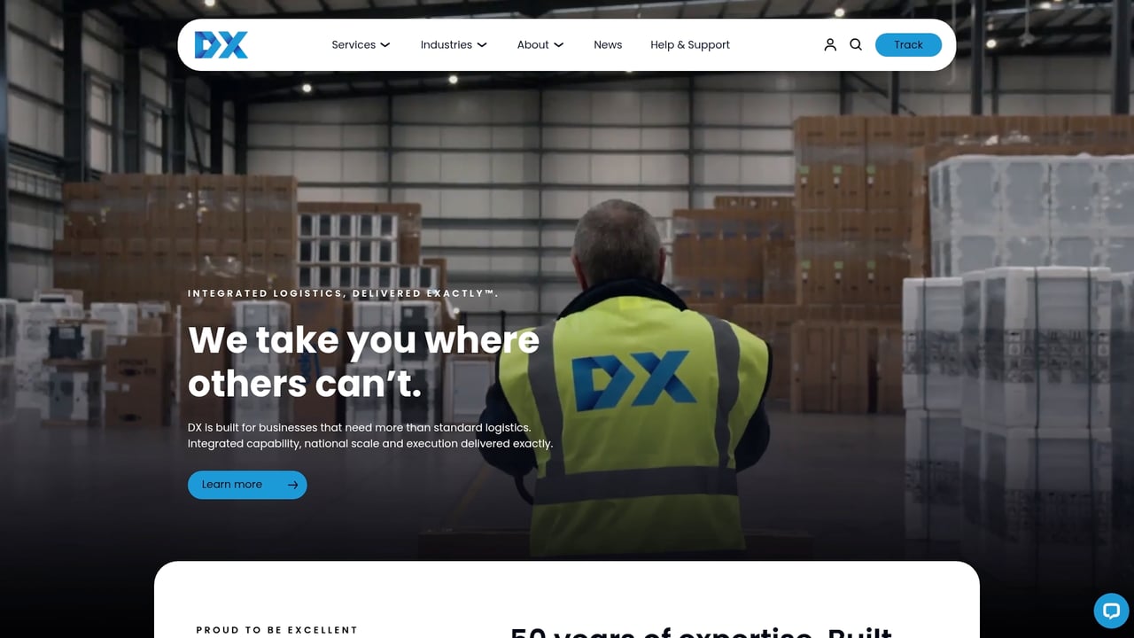 Screenshot of DX website