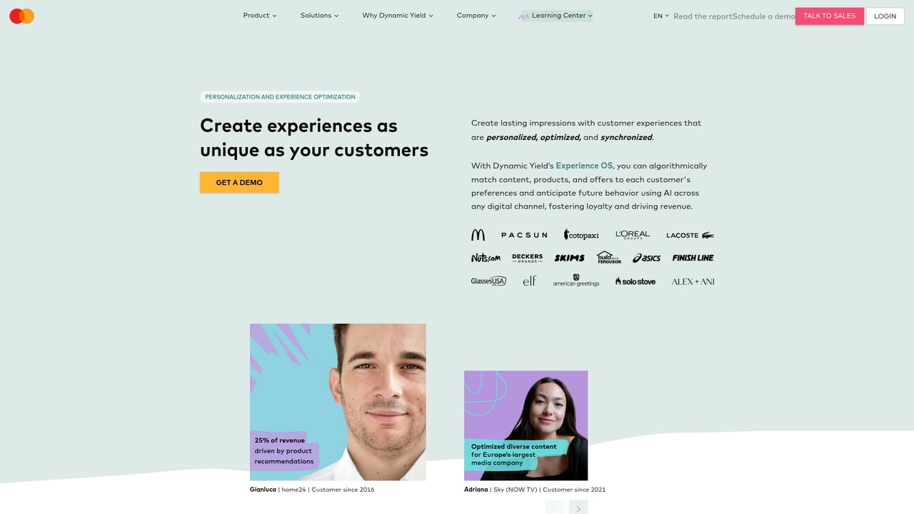 Screenshot of Dynamic Yield website