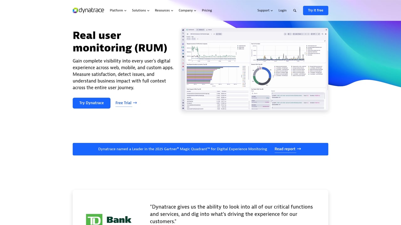 Screenshot of Dynatrace RUM website