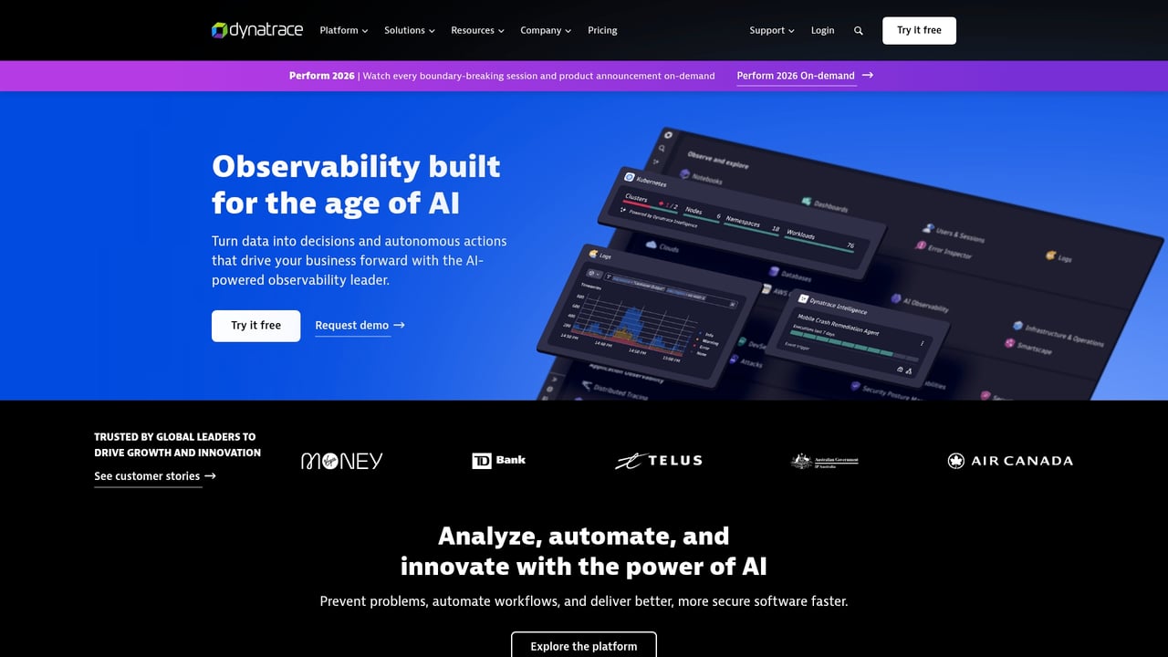 Screenshot of Dynatrace website