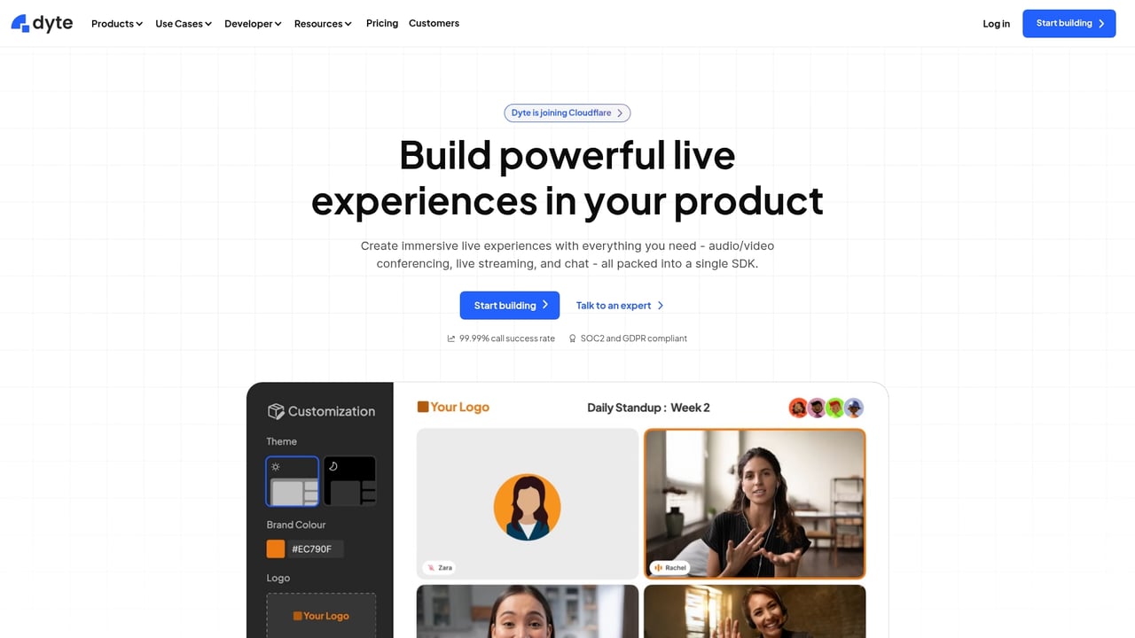 Screenshot of Dyte website