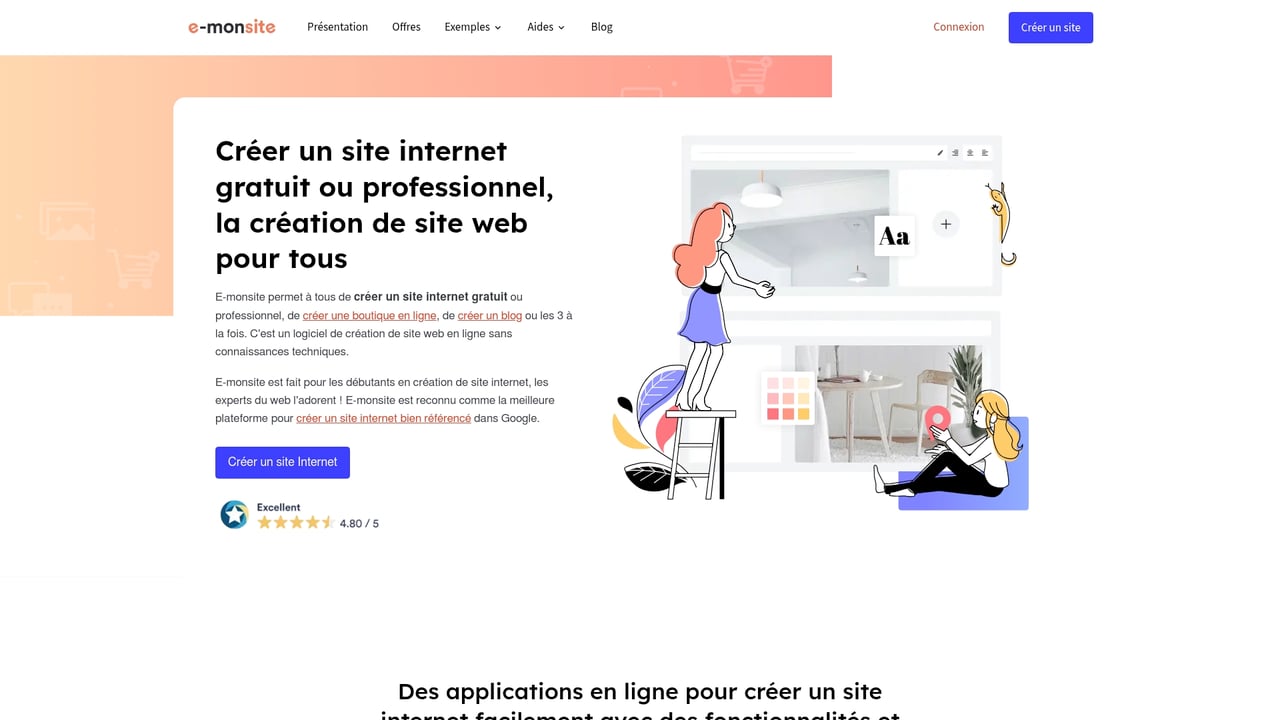 Screenshot of E-monsite website