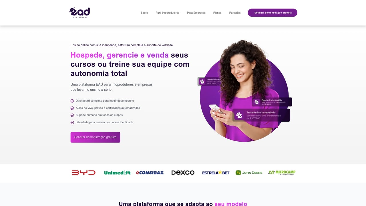 Screenshot of EAD Plataforma website