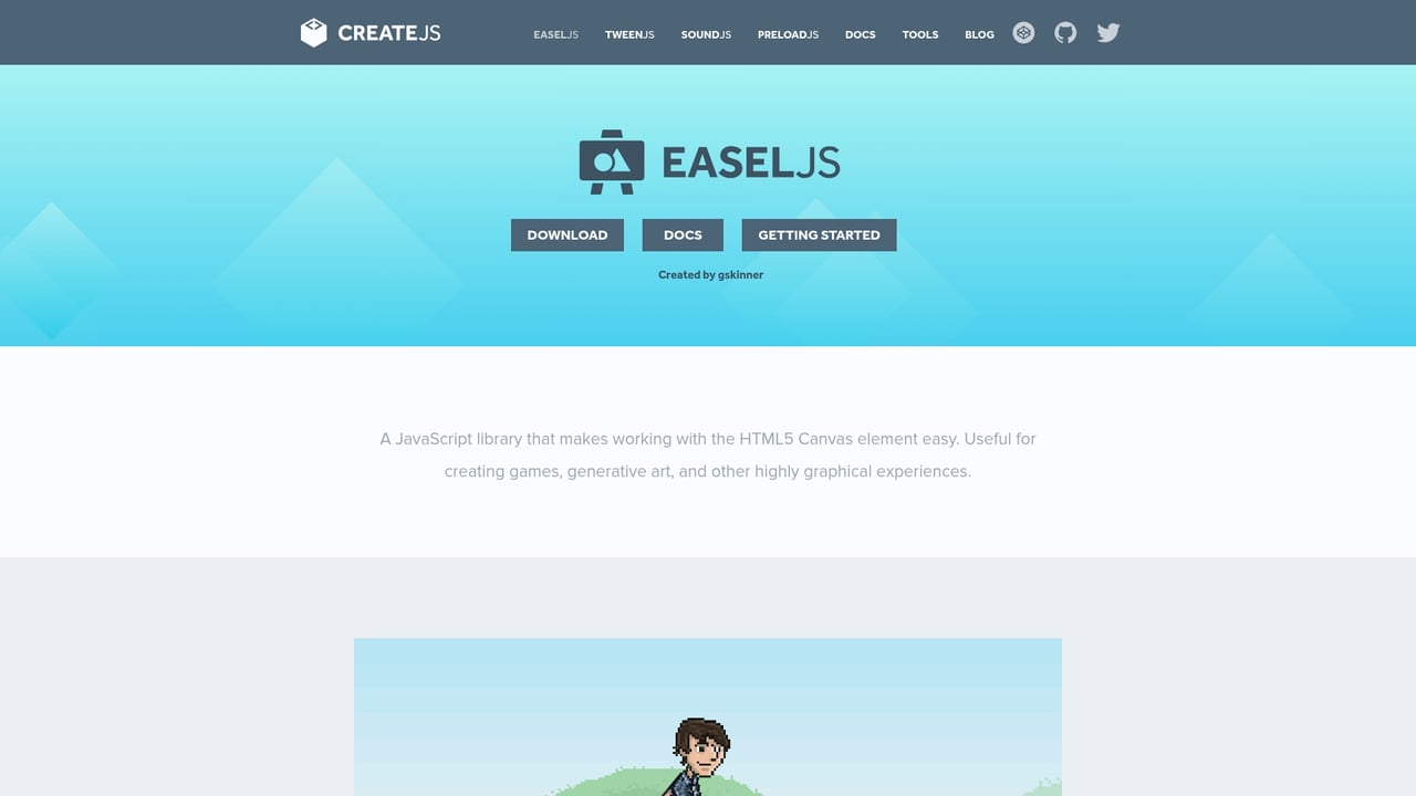Screenshot of EaselJS website