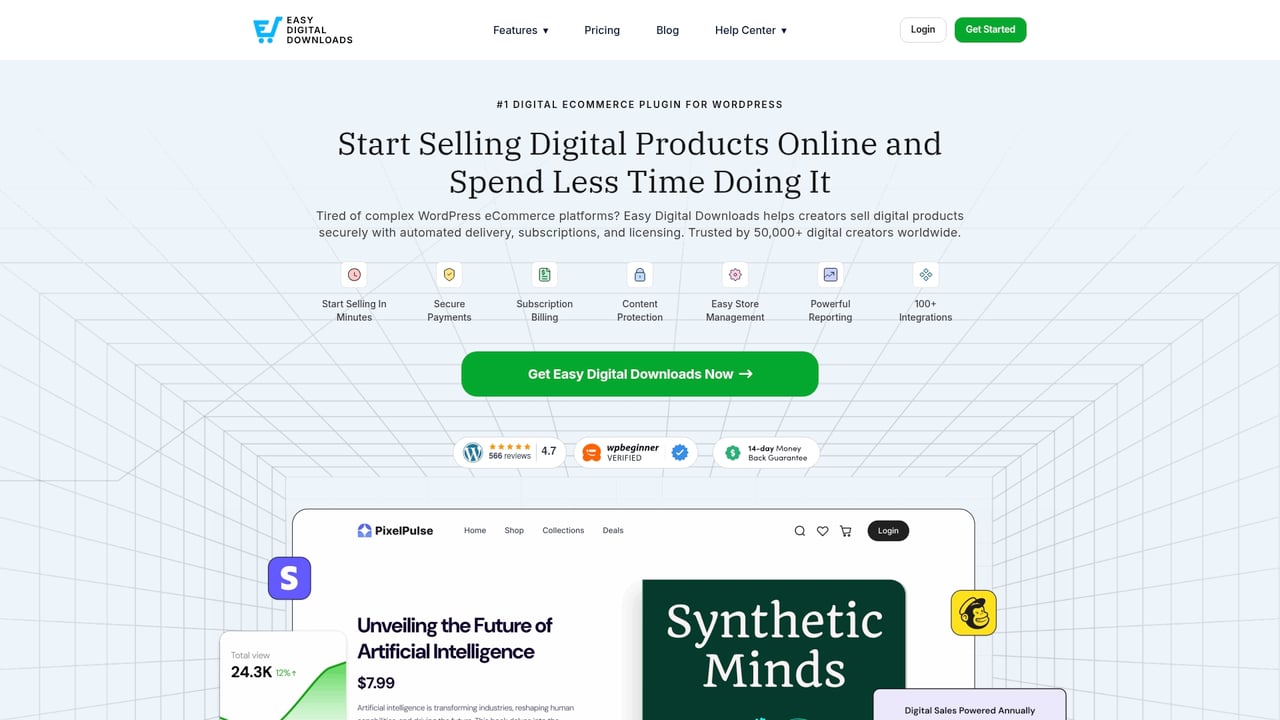 Screenshot of EasyDigitalDownloads website