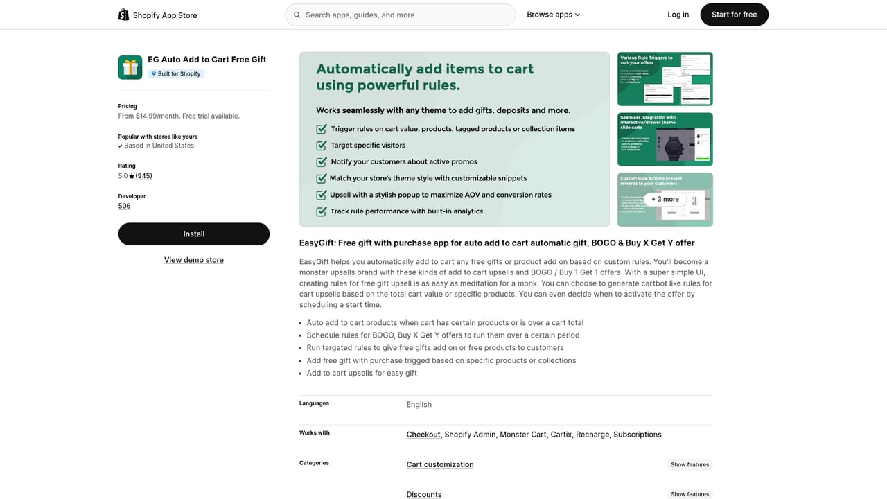 Screenshot of EasyGift website