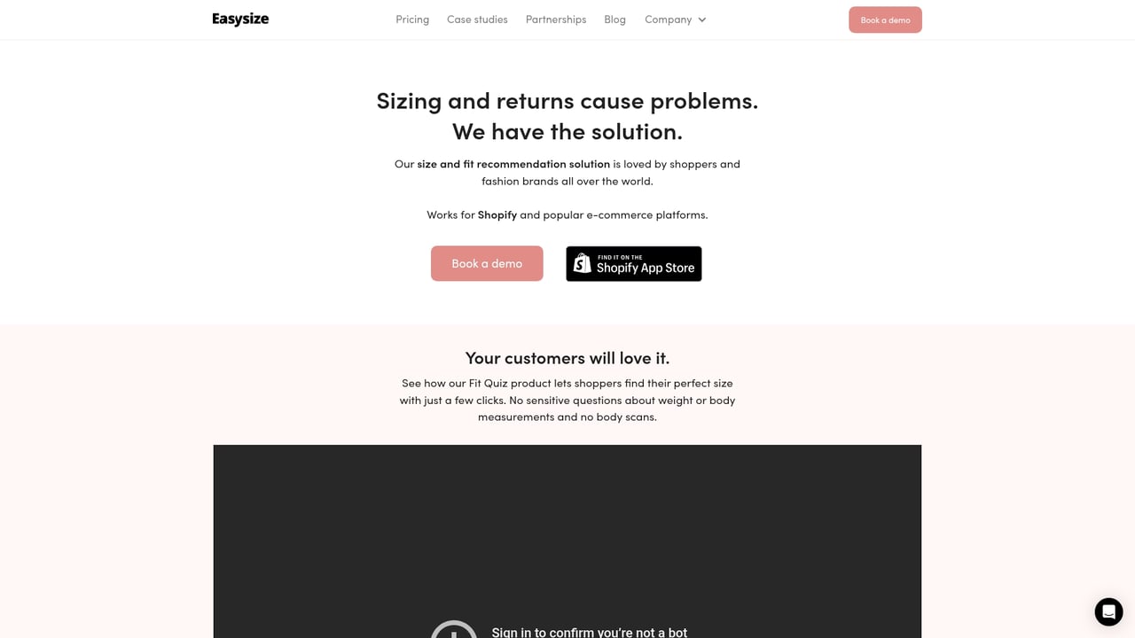 Screenshot of Easysize website