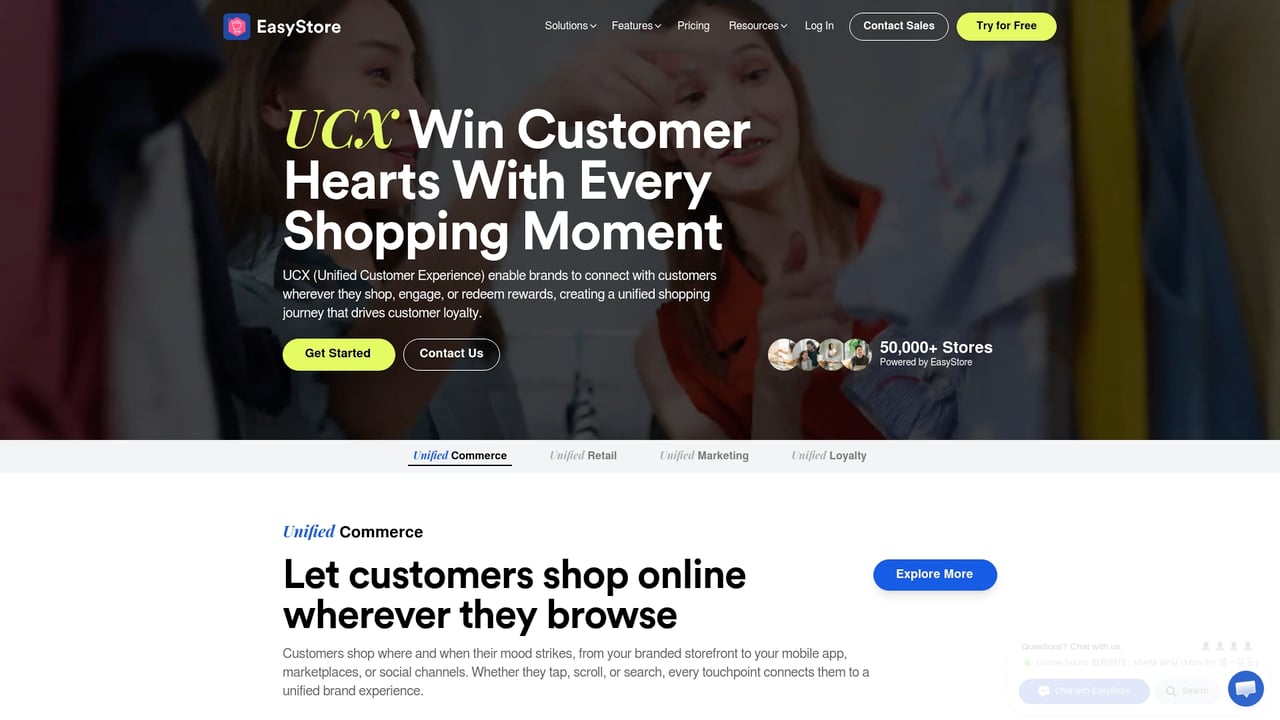 Screenshot of EasyStore website