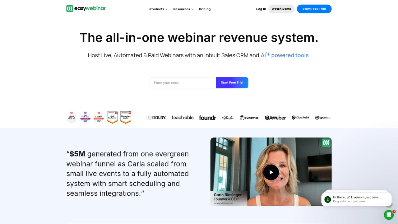 Screenshot of EasyWebinar website
