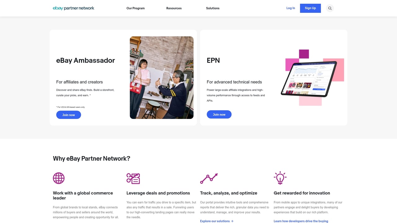 Screenshot of eBay Partner Network website
