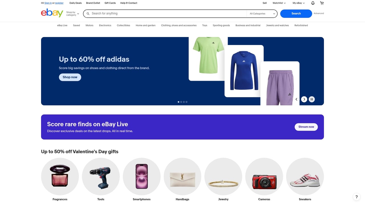 Screenshot of eBay Store website