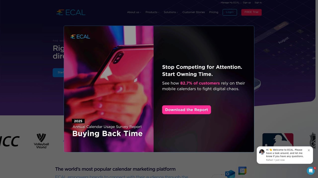 Screenshot of Ecal website