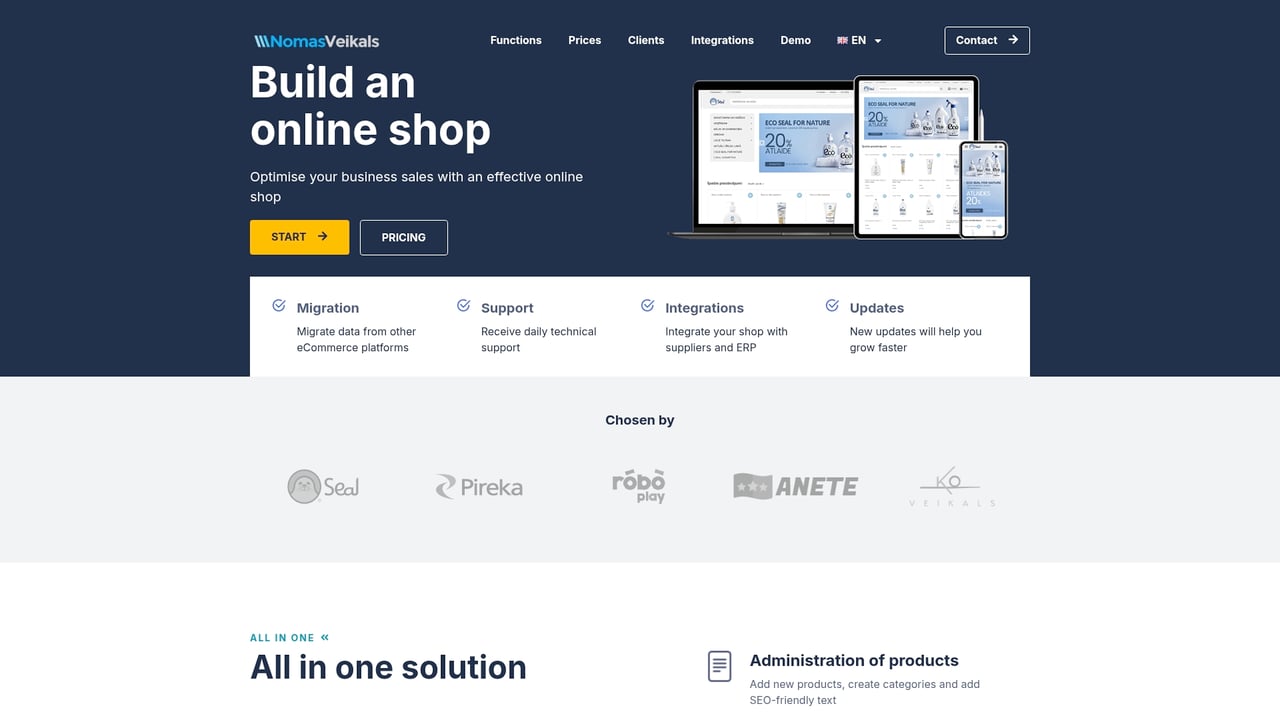 Screenshot of EcomCart website