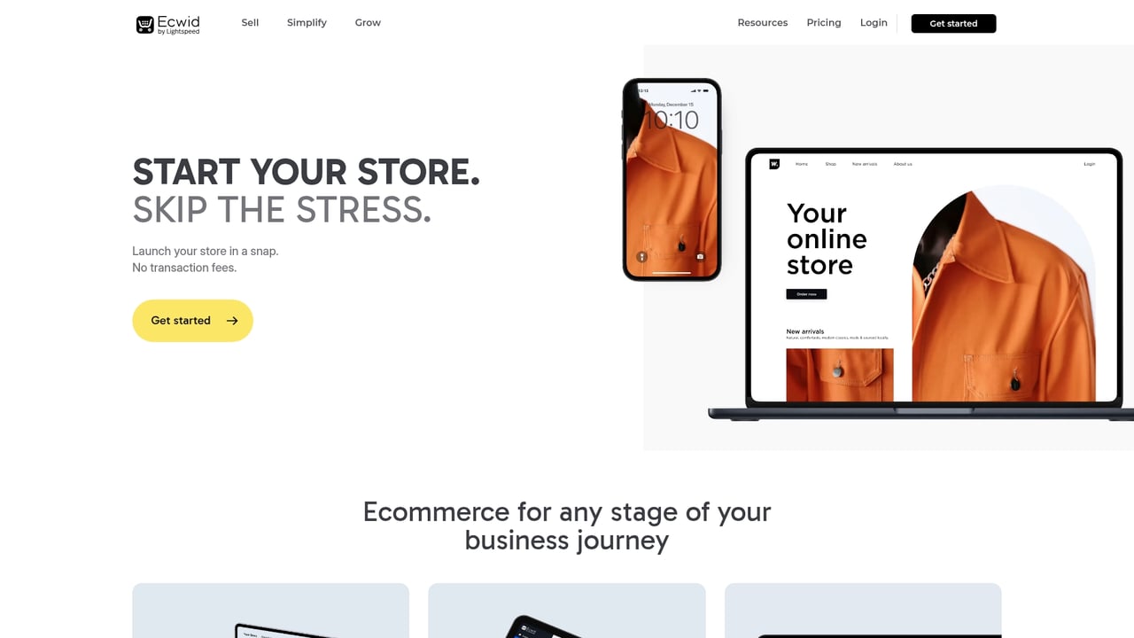 Screenshot of Ecwid website