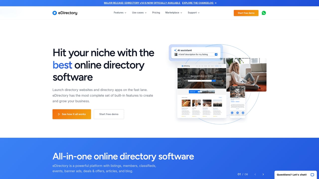 Screenshot of eDirectory website