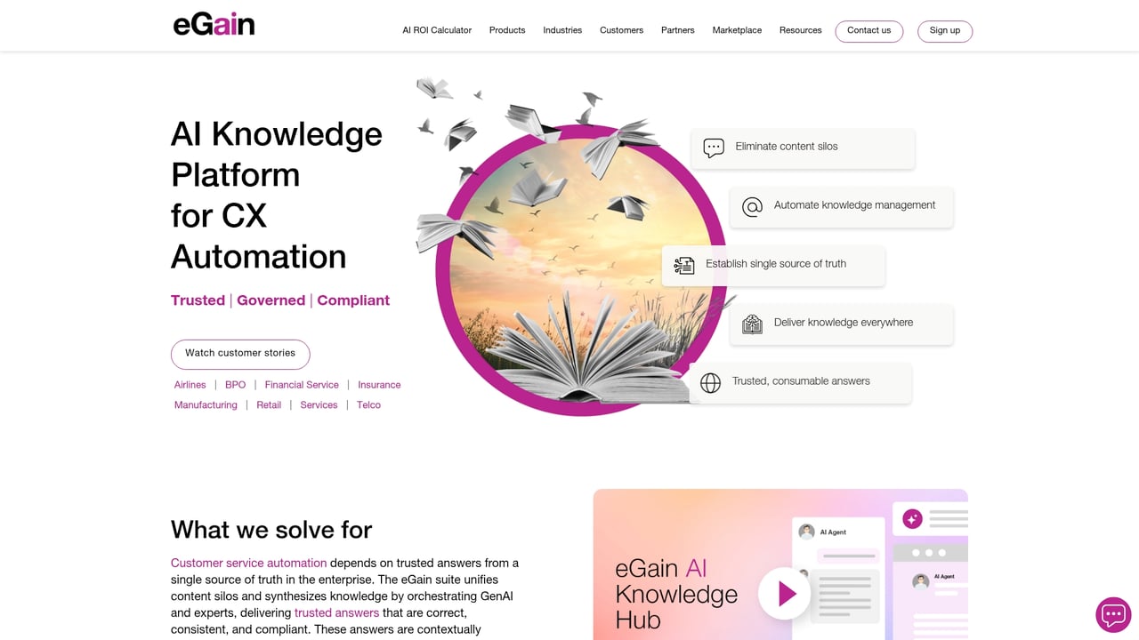 Screenshot of eGain Conversation website
