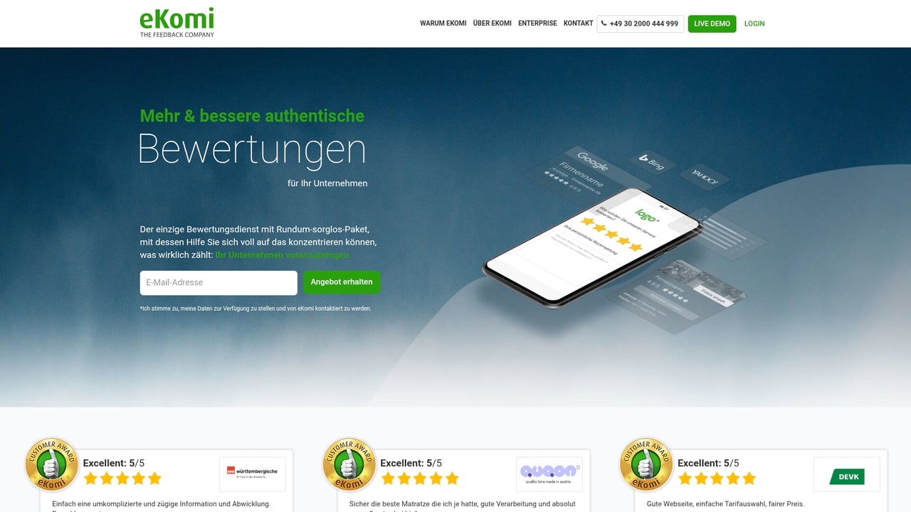 Screenshot of eKomi website
