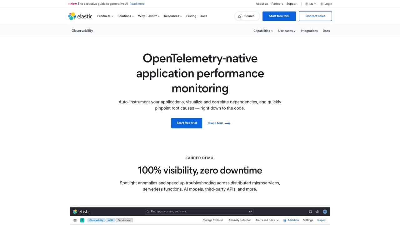 Screenshot of Elastic APM website