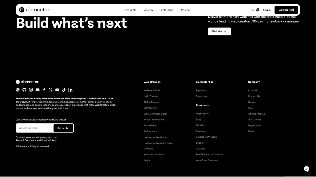 Screenshot of Elementor website