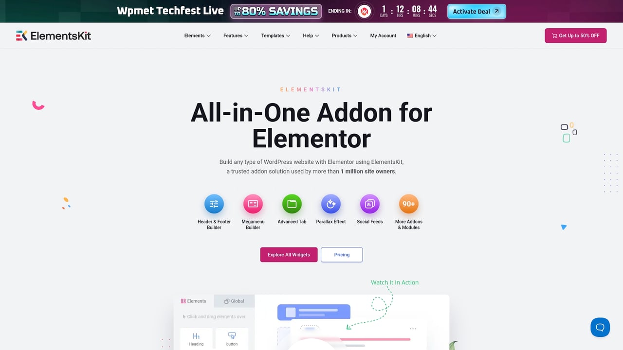 Screenshot of ElementsKit website
