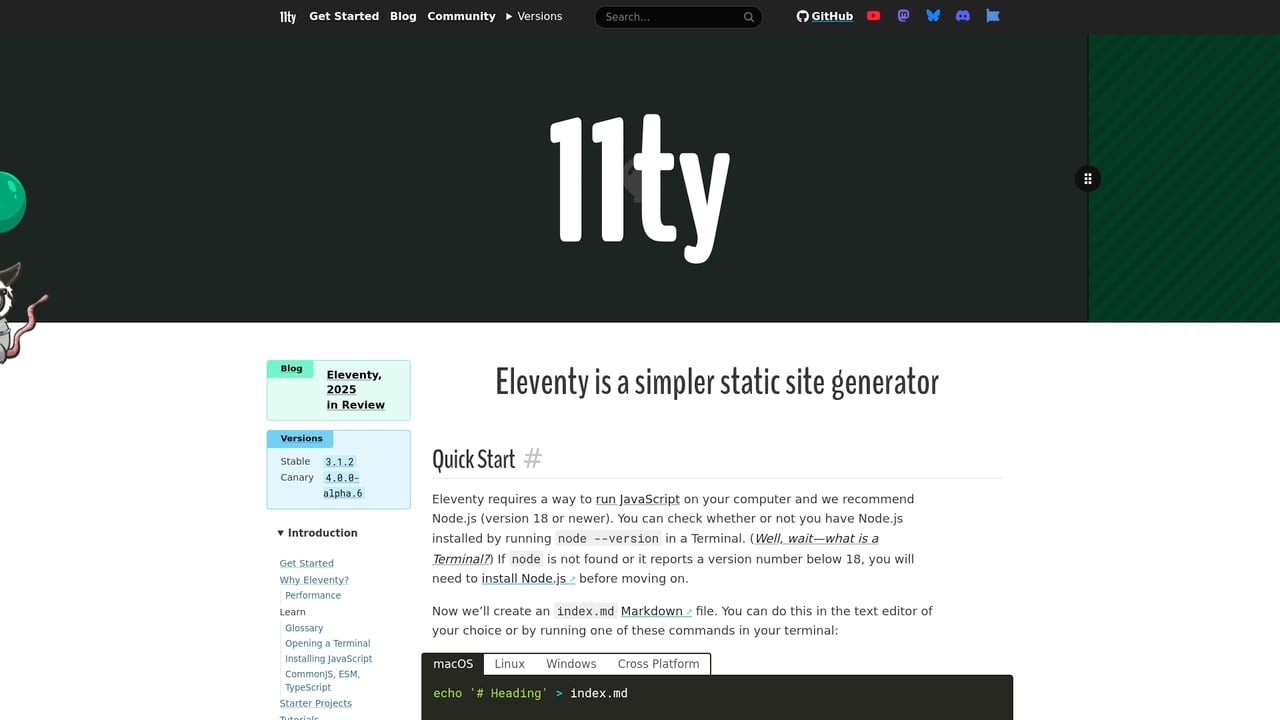 Screenshot of Eleventy website