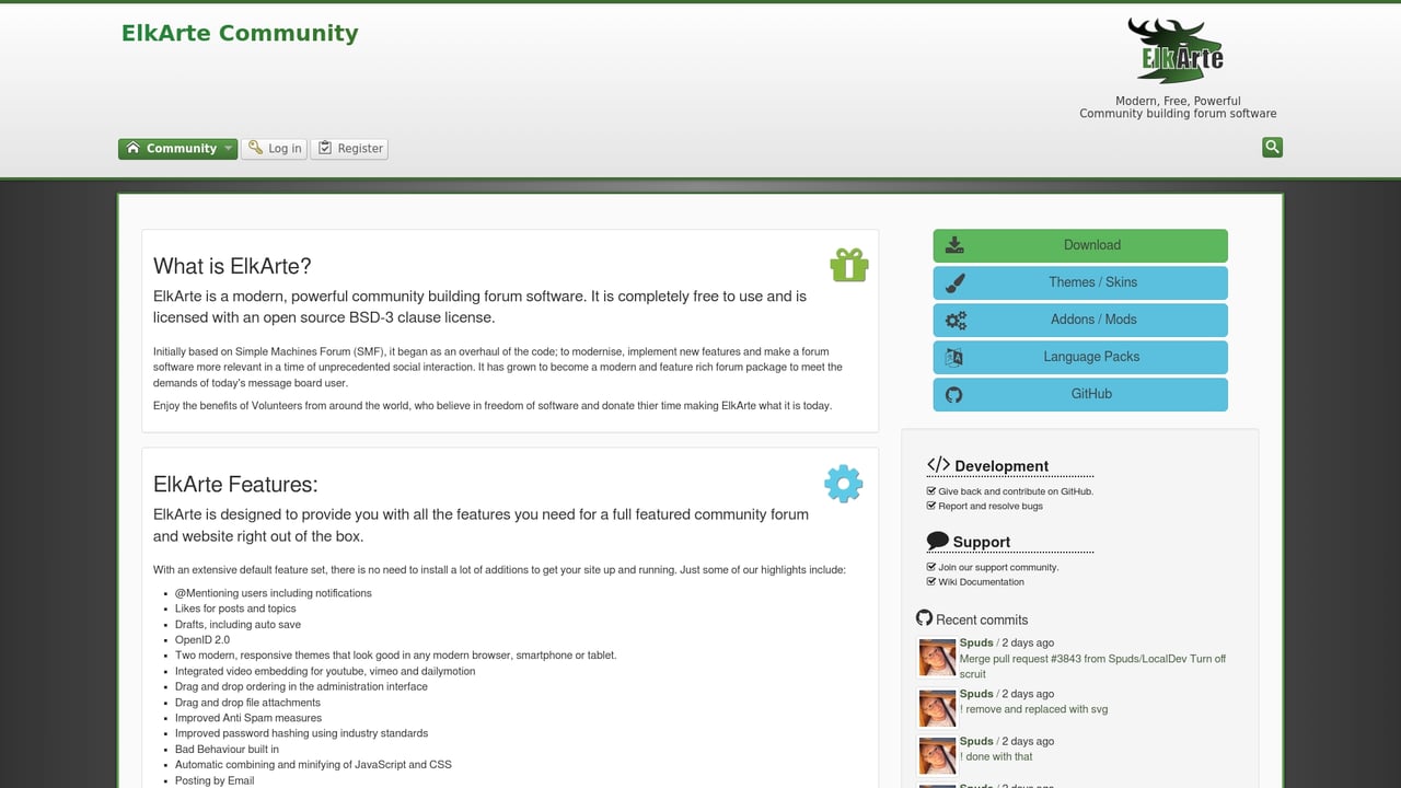 Screenshot of ElkArte website