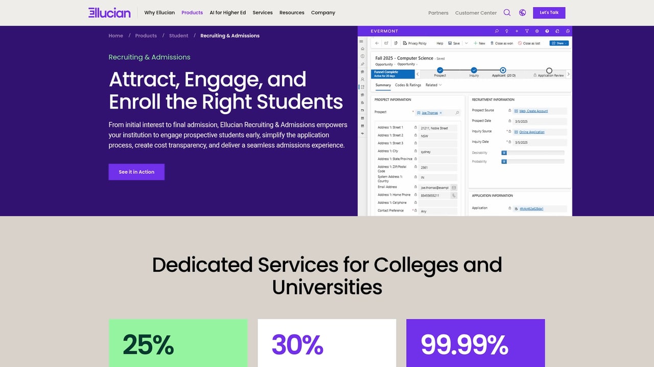 Screenshot of Ellucian CRM Recruit website