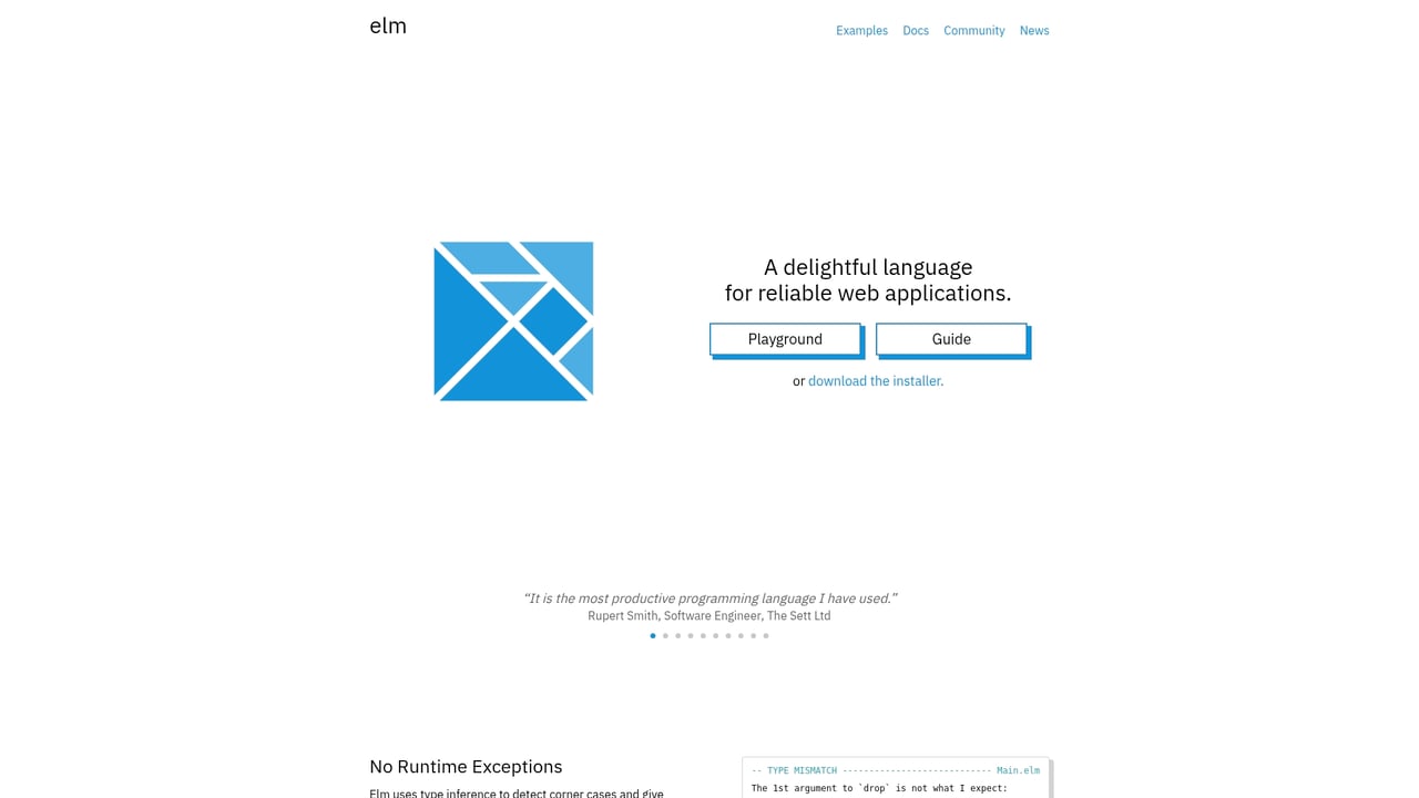 Screenshot of Elm website